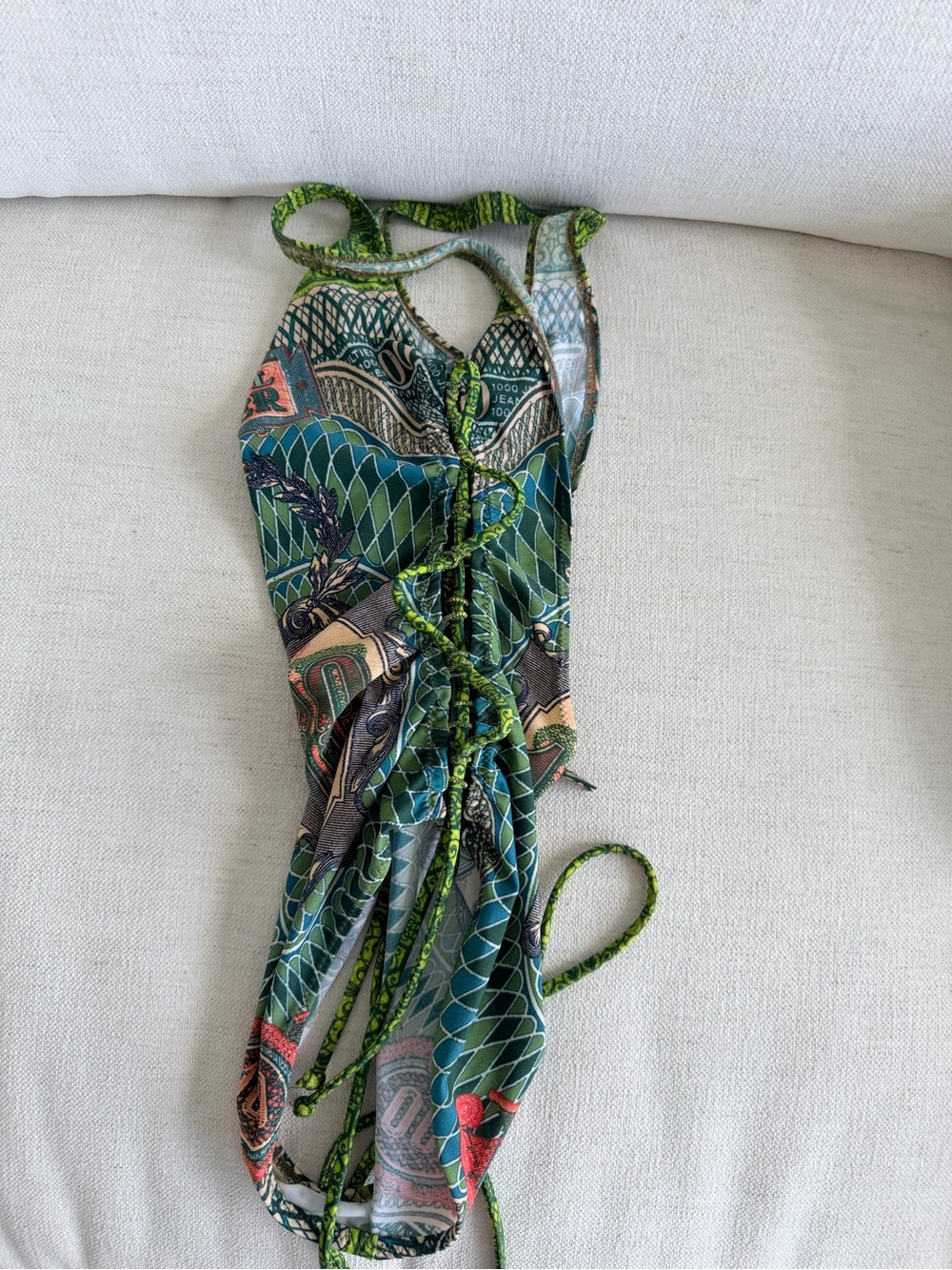 Jean Paul Gaultier Green Multi-Graphic Mesh One-Piece - Picture 5 of 5